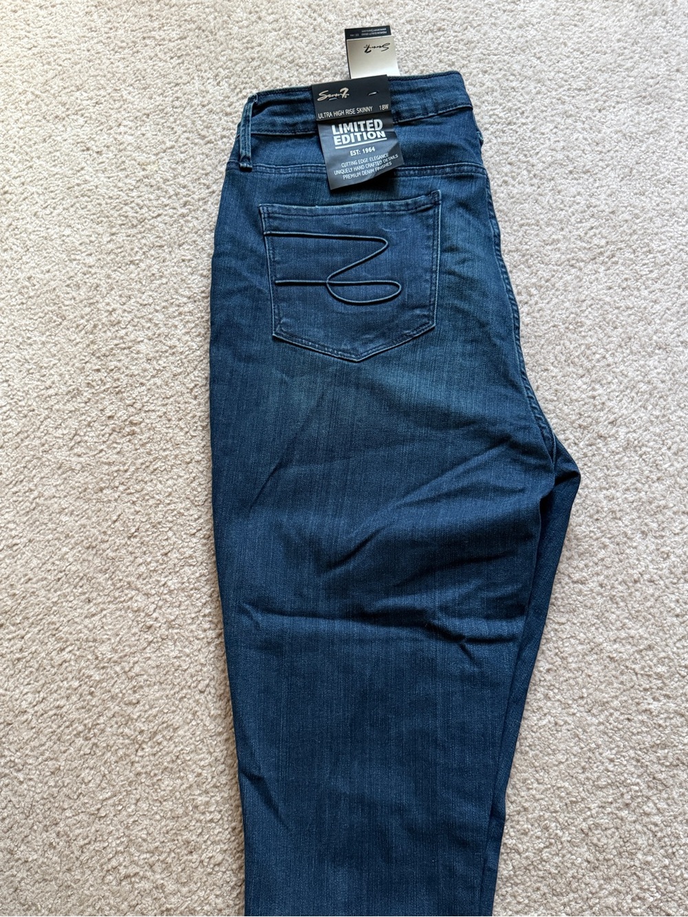 Seven7 Dark Blue Ultra High Rise Skinny Jeans with Lace-Up Detail - Picture 3 of 5